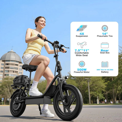 14inch Electric Bicycle with Box 27/40Miles Max Range 22MPH Top Speed with Dual Suspension Foldable