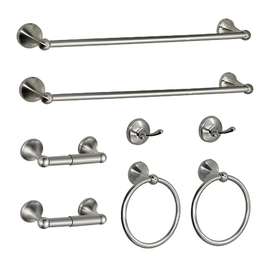 8 Pieces Bathroom Hardware Set Brushed Nickel Adjustable Expandable Towel Bars Towel Ring Wall Mount Toilet Paper Holder Towel