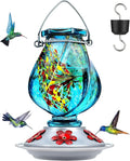 Hummingbird Feeder, Hand Blown Glass Hummingbird Feeders for Outdoors Hanging with Ant Moat, 5 Bee-Proof Ports, Leak-Proof, 360°