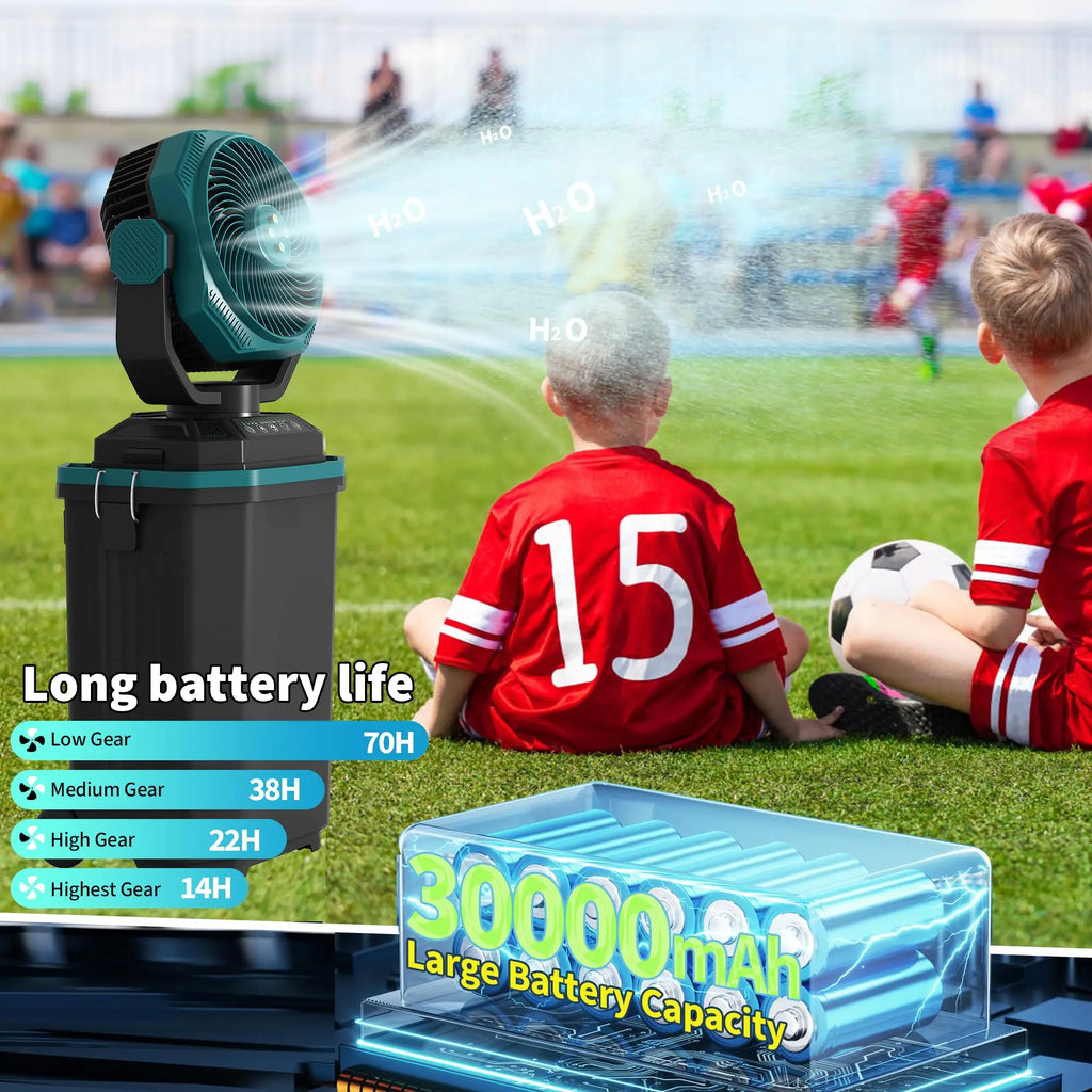 15L Portable Misting Bucket Fan Rechargeable  With Remote Wheels For Patio Beach Camping Golf