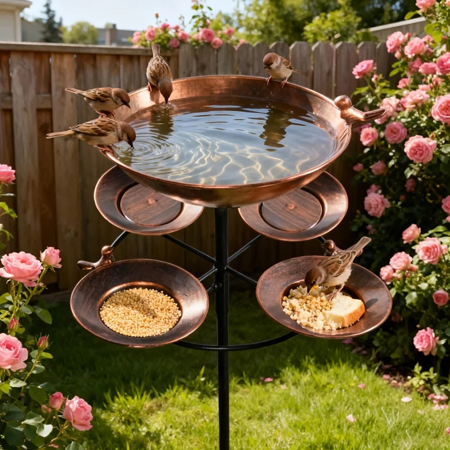 4-in-1 Outdoor Heavy-Duty Double-Layer Bird Bath! Equipped with 5 Large-Capacity Catchment Basins & 5-Claw Stable Base, Rustproof & Durable, All-season Garden Ornament & Bird Feeder, Perfect Pick for Bird Lovers