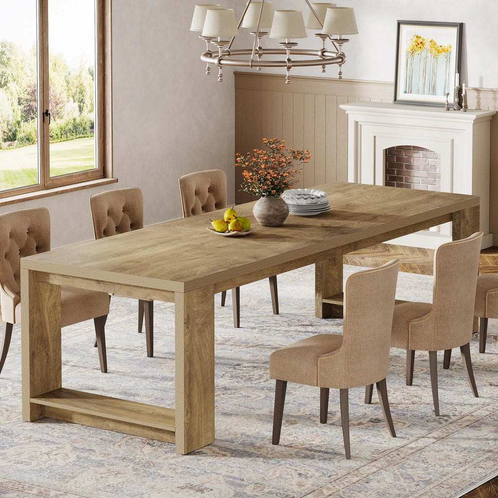 86.61-Inch Dining Table for 6-8 People, Modern Narrow Long Kitchen Table with Pedestal Base