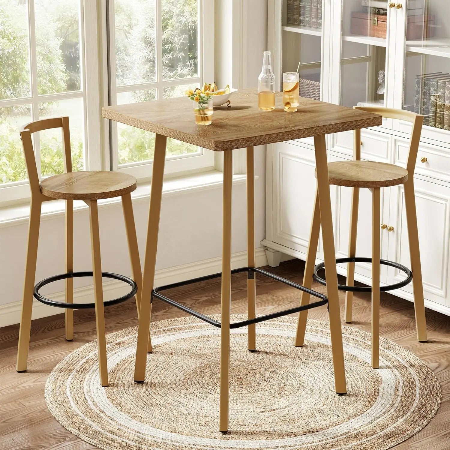 39.4"H Square Bar Table Set with 2 Stools