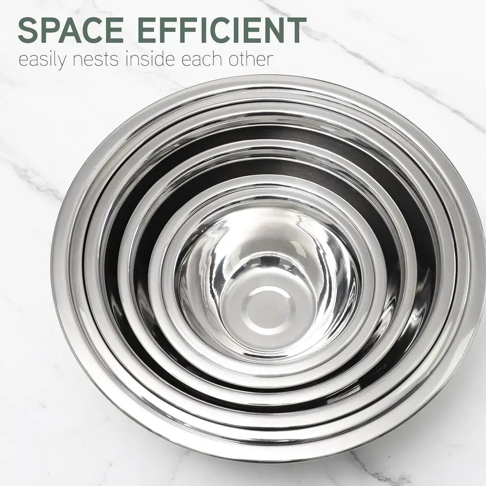 6-Piece Stainless Steel Mixing Bowl Set with Non-Slip Bottoms, Silver