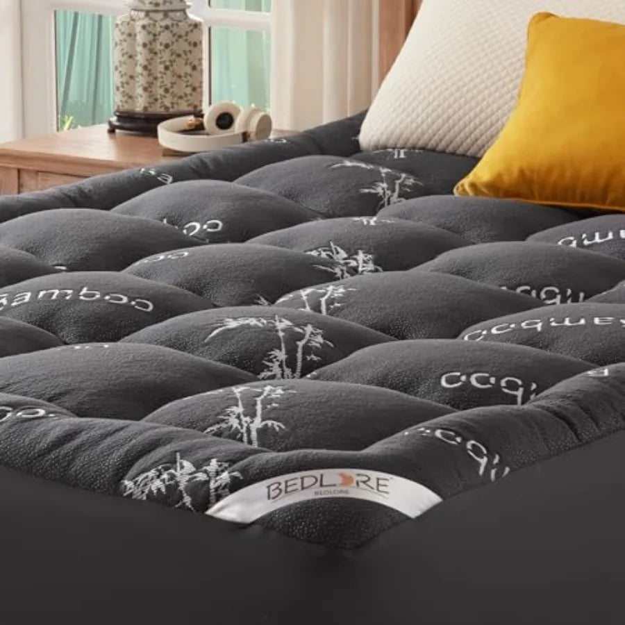 Viscose Derived from Bamboo, Thick Pillow Top Mattress Pad with Stretchable Pockets for 6-18 Inch Mattress
