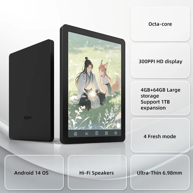 Bigme B6 ereader, 6-inch portable E-paper Ebook Reader, 300PPI 36-level front light electronic book, Android 14 with Google Play
