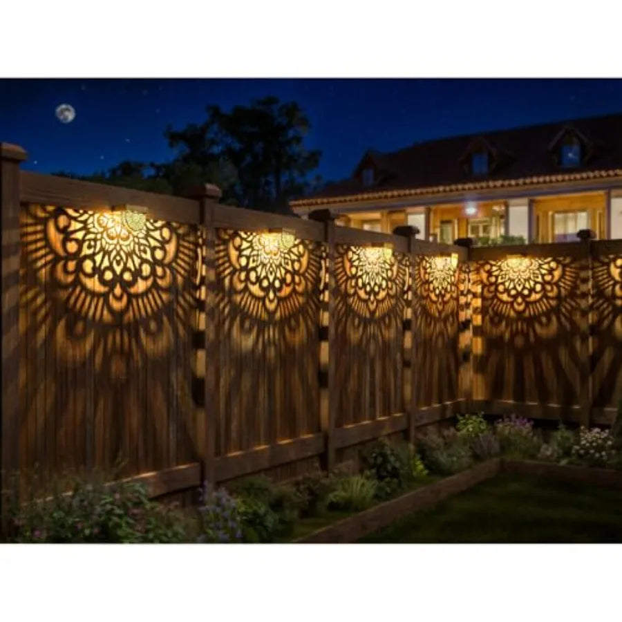 Outdoor Wall Lights Plastic Solar Powered Deck Step Stair Lights Mandala Theme Waterproof Fence Solar Light
