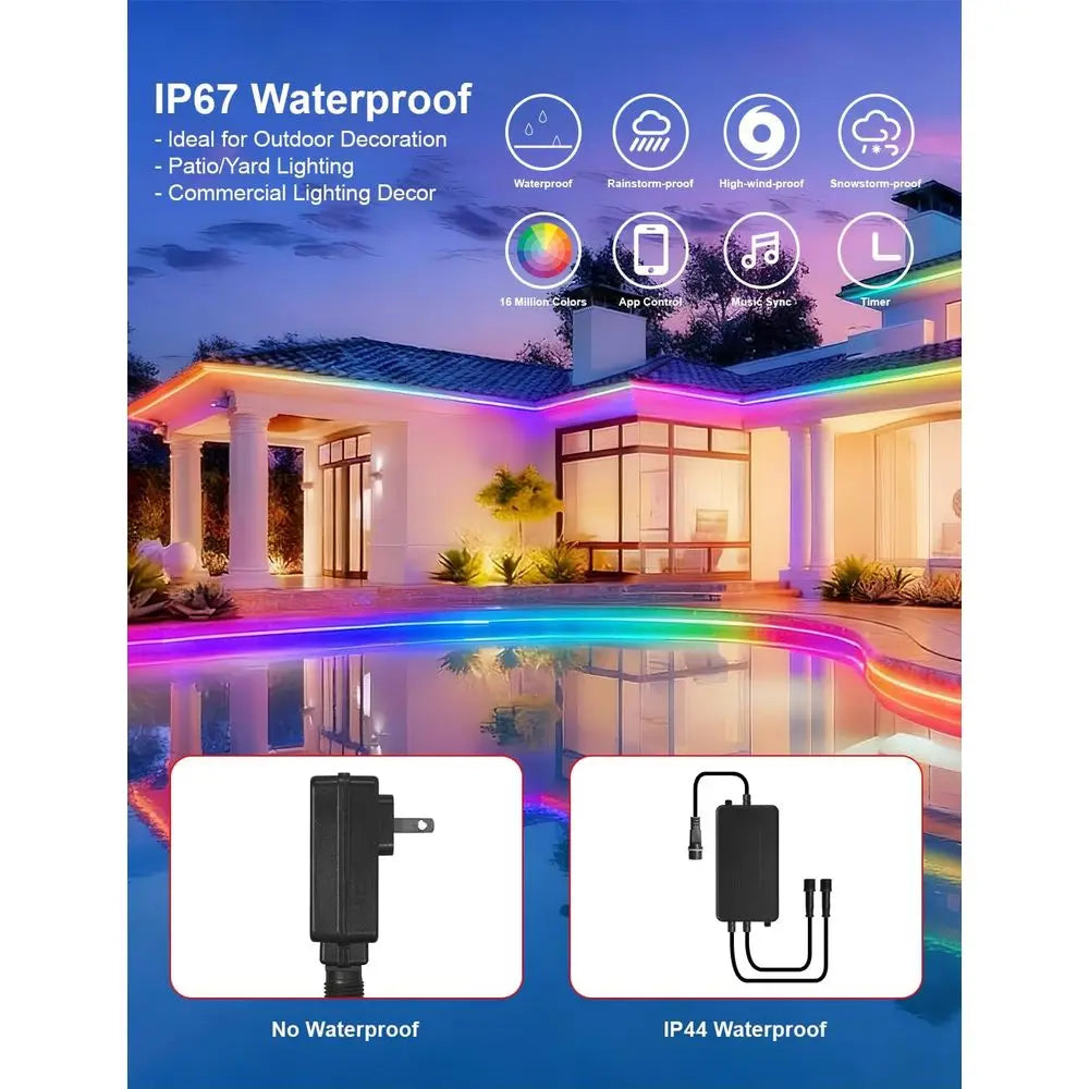 LED Strip Lights, Waterproof , Smart Color Changing Tape with App & Music Sync for Patio, Pool & Party