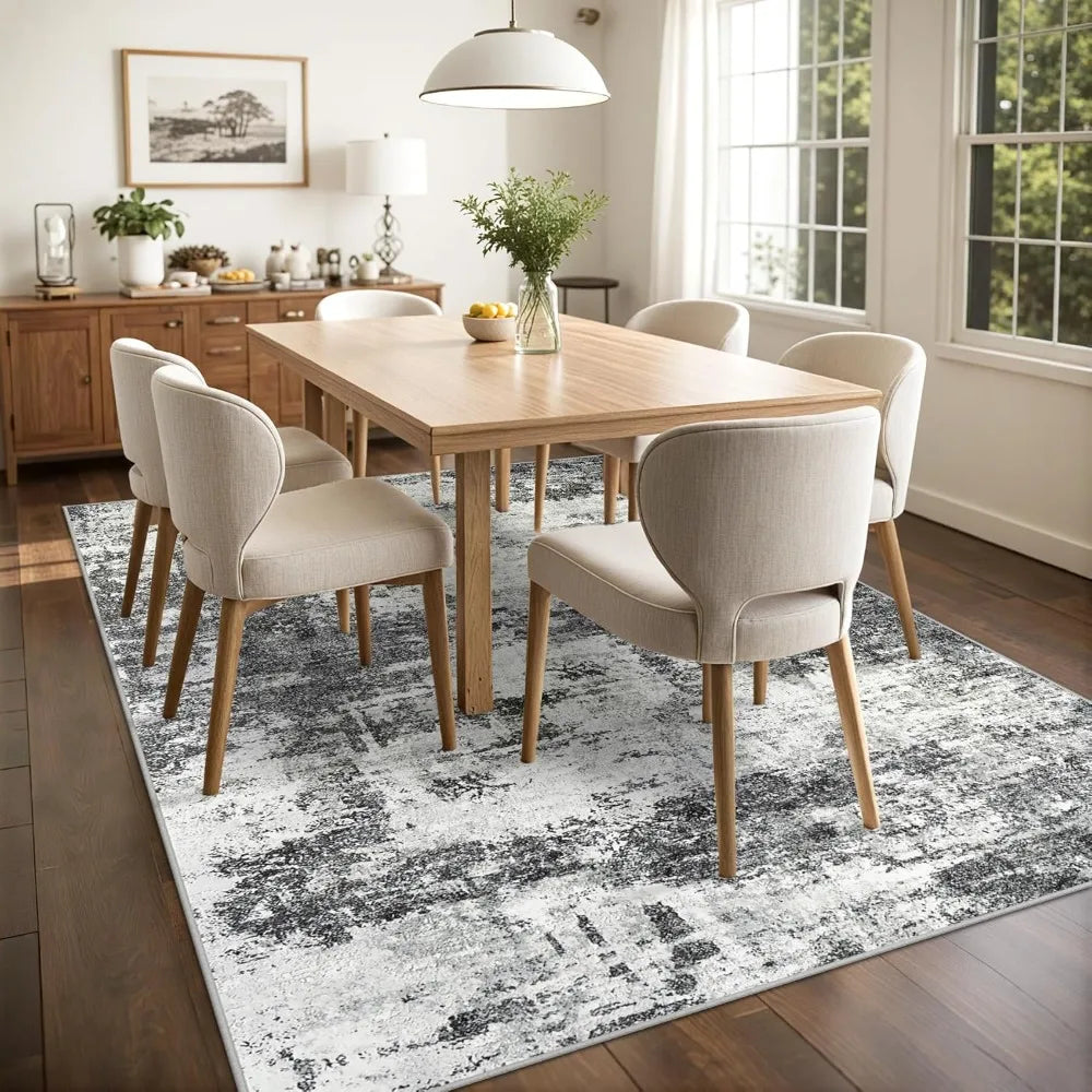 Abstract Washable Rug with Anti-Slip Backing Non-Shedding Stain-Resistant Soft Modern Large