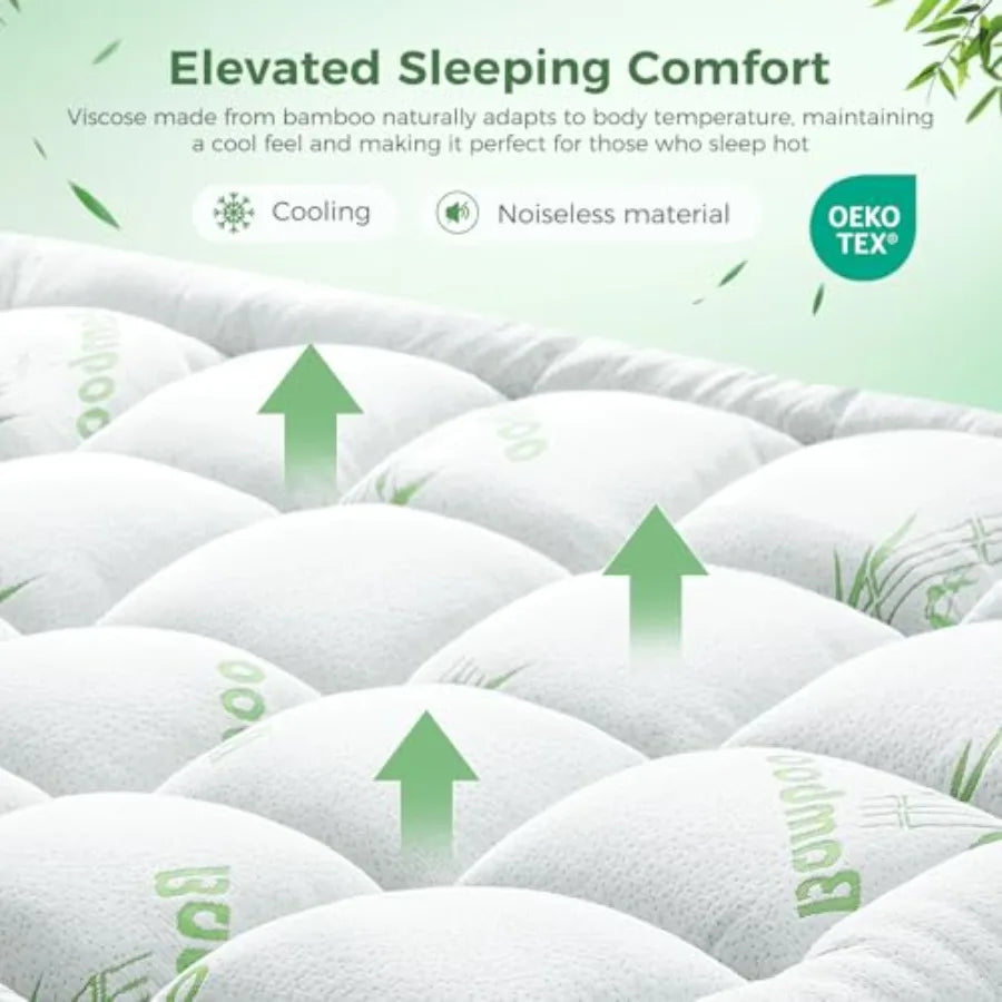 Mattress Topper - Thick Bamboo-Viscose Naturally Cooling Pillow Top Mattress Pad Breathable Fluffy Soft Mattress pad for Back P