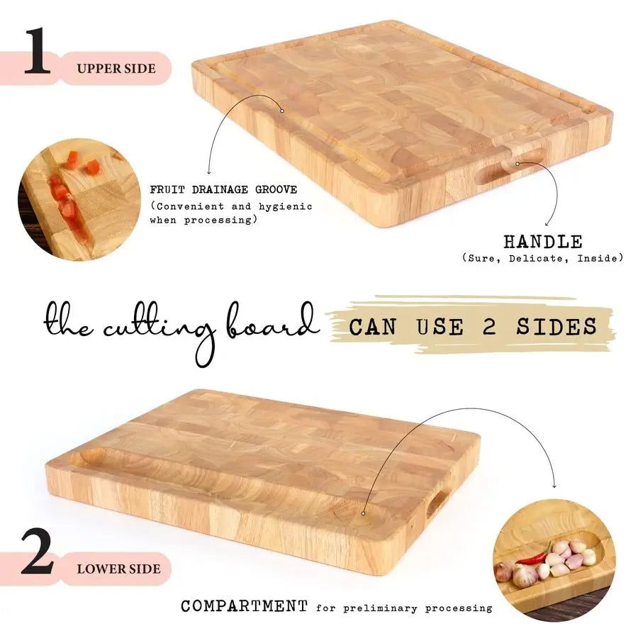 Butcher Block End Grain Cutting Board 17x13x1.5in Reversible Multipurpose Chopping Board