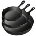3PCS Pre-Seasoned Cast Iron Skillet Set for Oven, Grill, Campfire Durable Cookware for Home & Outdoor Cooking