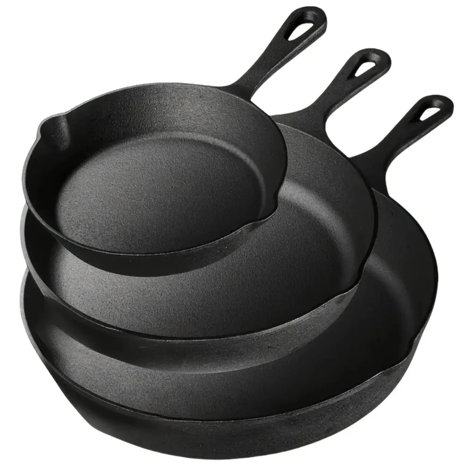 3PCS Pre-Seasoned Cast Iron Skillet Set for Oven, Grill, Campfire Durable Cookware for Home & Outdoor Cooking