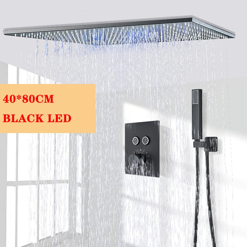 Nickel/Chrome/Black LED 40cm/80cm rectangular brass shower nozzle faucet bathroom accessories