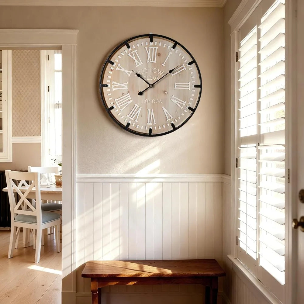 Farmhouse 30 Inch Extra Large Decorative Wall Clock with Metal Circle