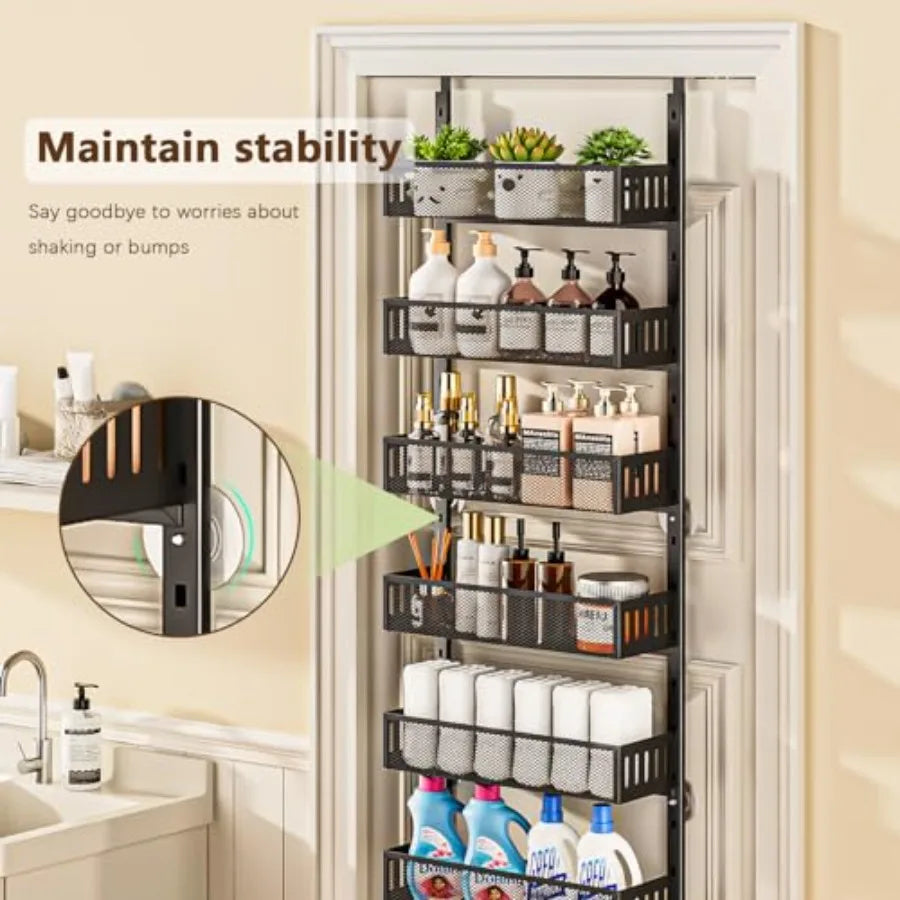6-Tier Over The Door Pantry Organizer with Mesh Baskets, Adjustable and Stable Hanging Spice Rack for Kitchen, Bathroom