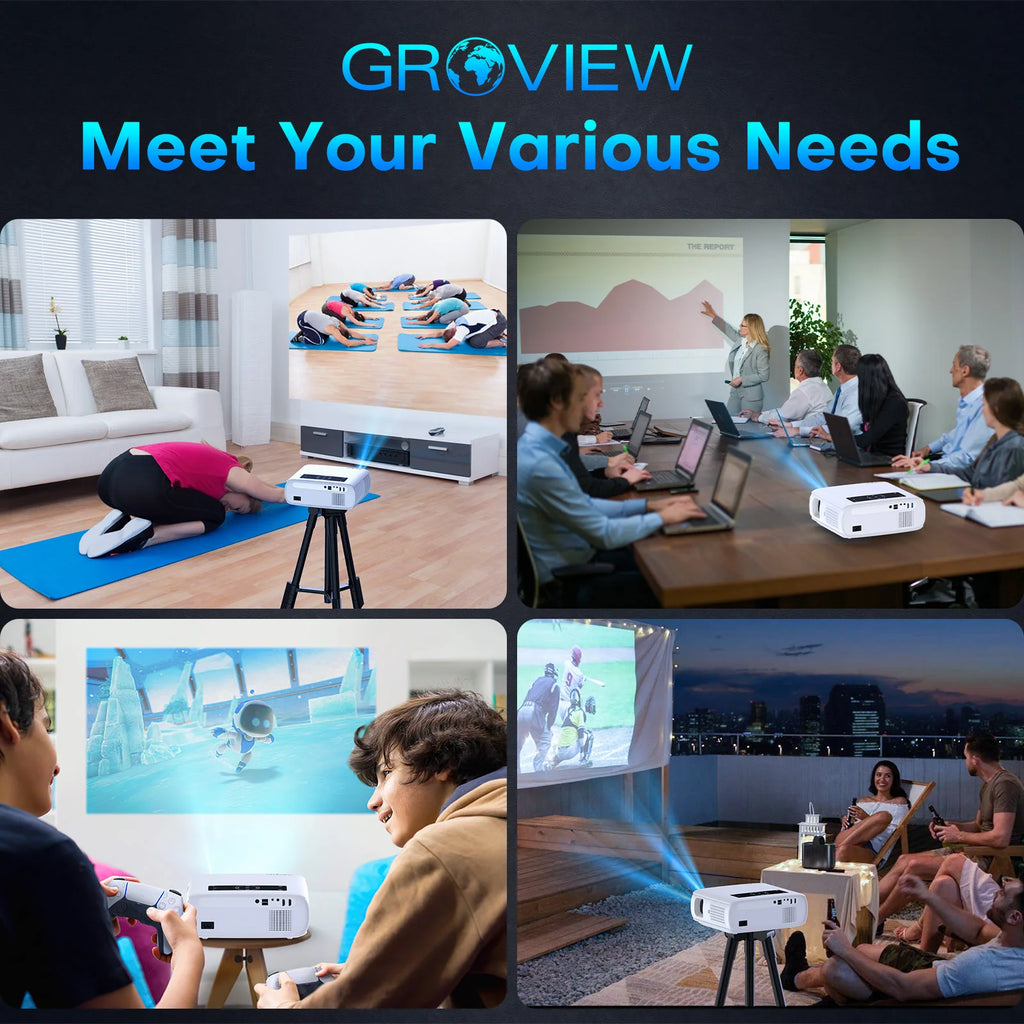 Projector,  WiFi /Bluetooth, 300'' Screen, 4K Support, Zoom, 5G Sync, HDMI/USB/AV/Smartphone