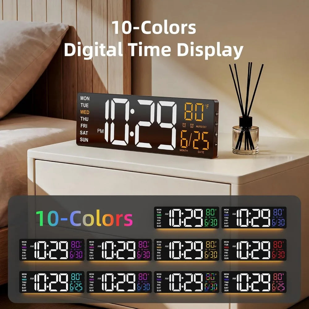 16.5" Large Digital Wall Clock With Low-Glare Display, Dual Alarms, Remote Control, Temperature For Living Room, Classroom, Home, Office