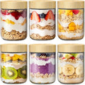 6 Pack 16oz Overnight Oats Containers with Bamboo Lids, Glass Jars with Airtight Lids for Meal Prep, Wide Mouth Mason Salad Jar