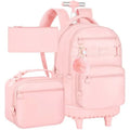 19 Inch School Roller Backpacks with Wheels, Adults Wheeled Bookbag with Lunch Box Pink