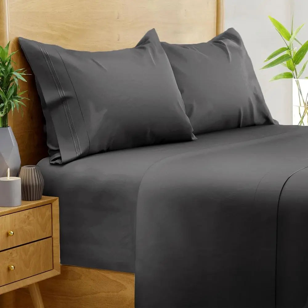 Luxury Cooling Bamboo Sheets Set - 4 Piece King Size Bedding, Perfect for Hot Sleepers (Gray)