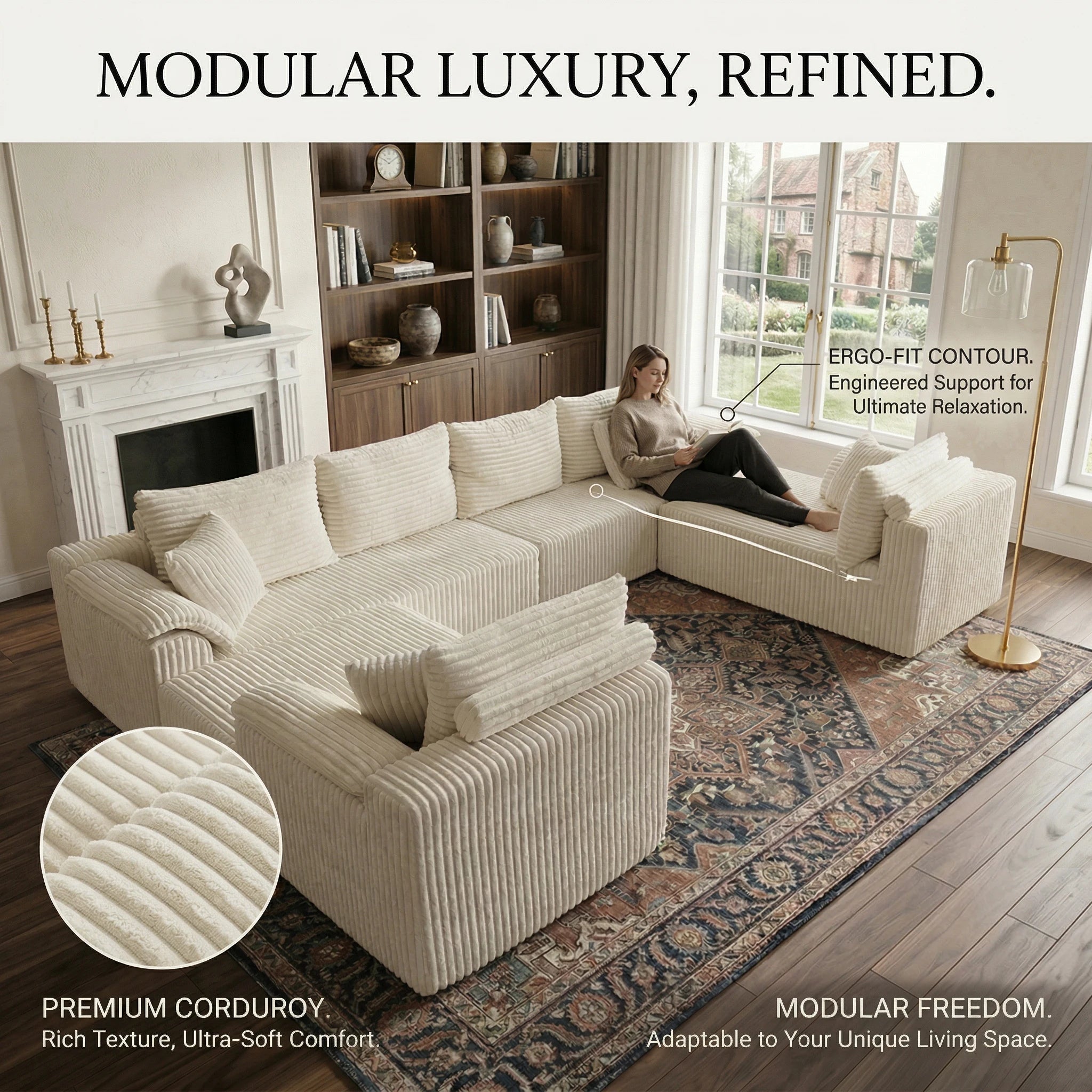 81.1"Oversized Round Chaise Lounge Chair with 14 Pillows, Modern Chenille , Memory Foam