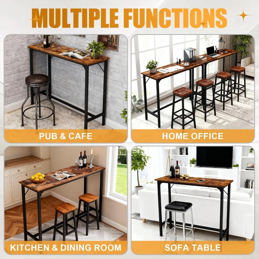 43” Rectangular High Top Counter Height Bar Table with Sturdy Metal Legs, for Small Space