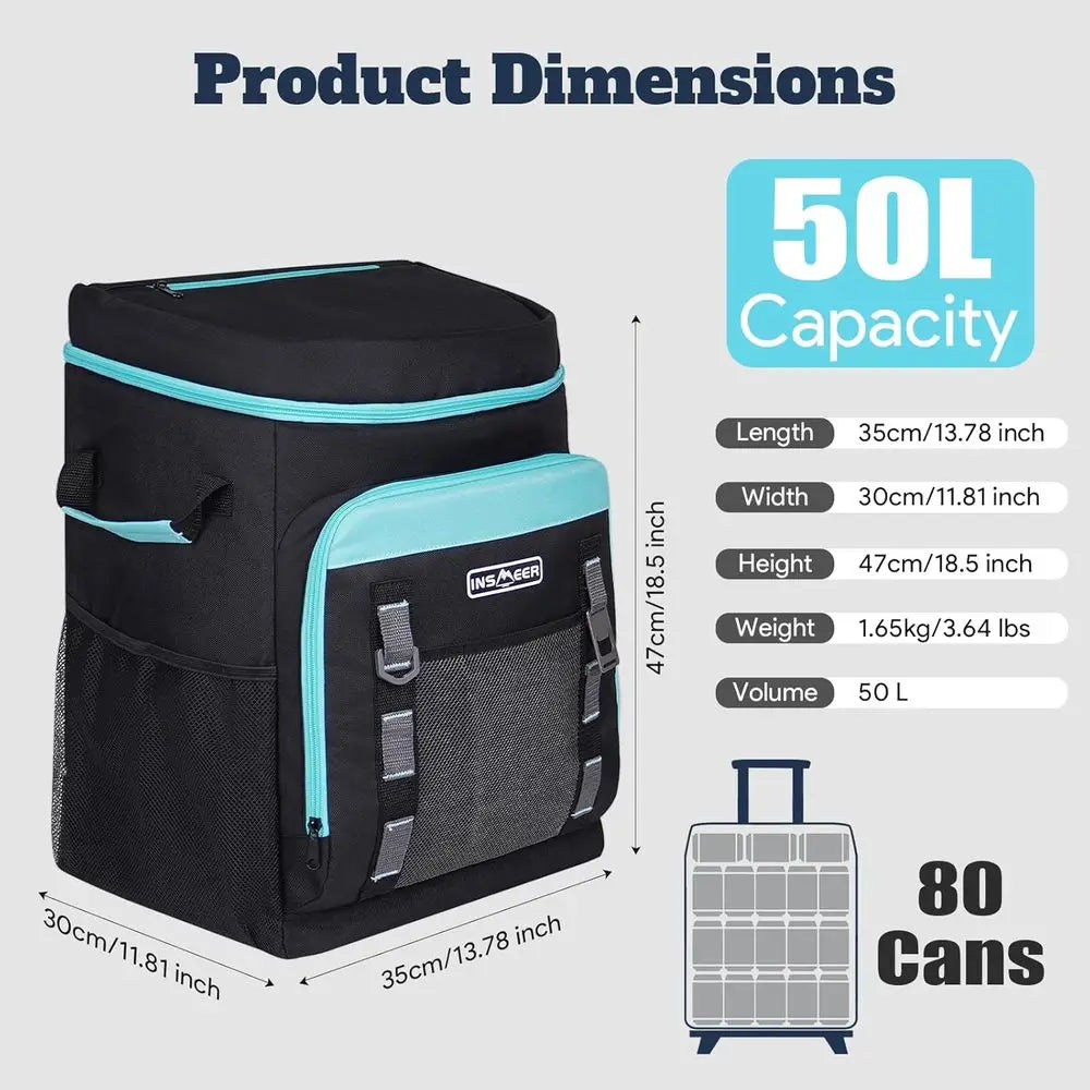 80L Rolling Cooler with Wheels and Handle, Portable Side Cart for 80 Cans, Collapsible Trolley for Shopping and Outdoors
