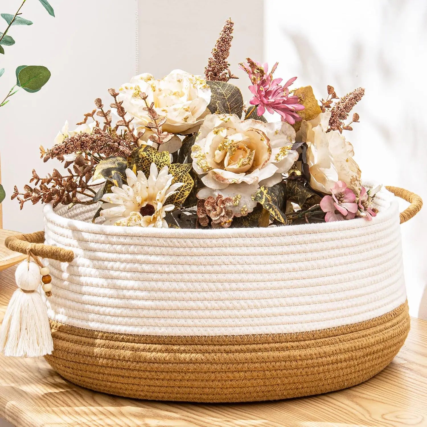 Blanket Basket for Organizing Living Room, Cotton Rope Basket Woven Baby Laundry Hamper