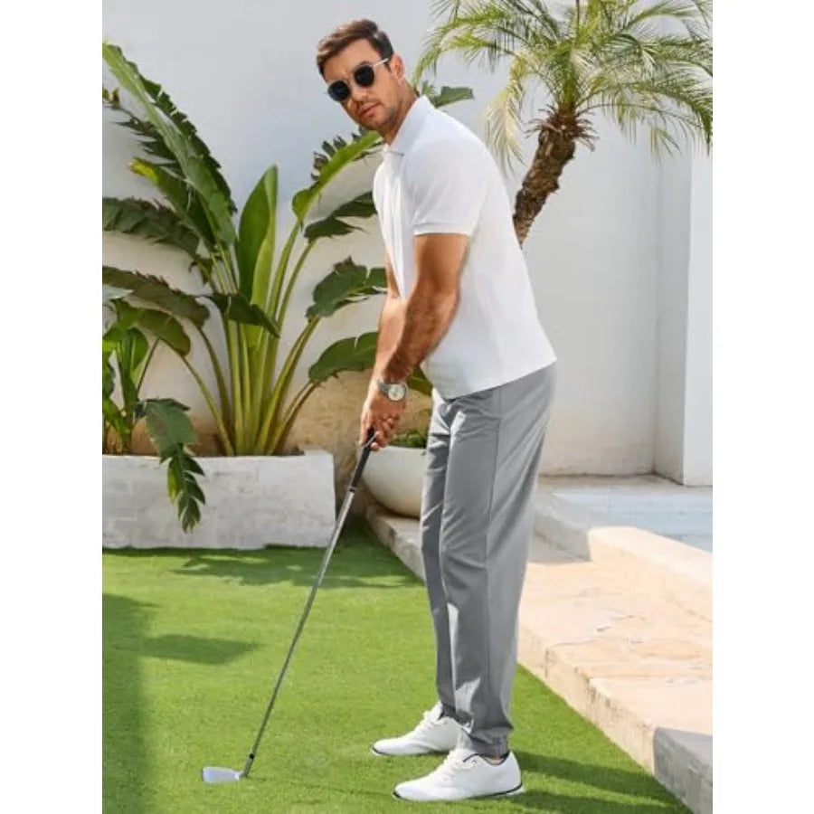 Casual Slim Fit Cropped Tapered Dress Pants Elastic Waist Lightweight Trousers