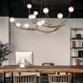 12-Light Modern Branch Chandelier, Farmhouse-Style LED Ceiling Light with Adjustable Chain, Warm White Glass Shades for Dining Room.