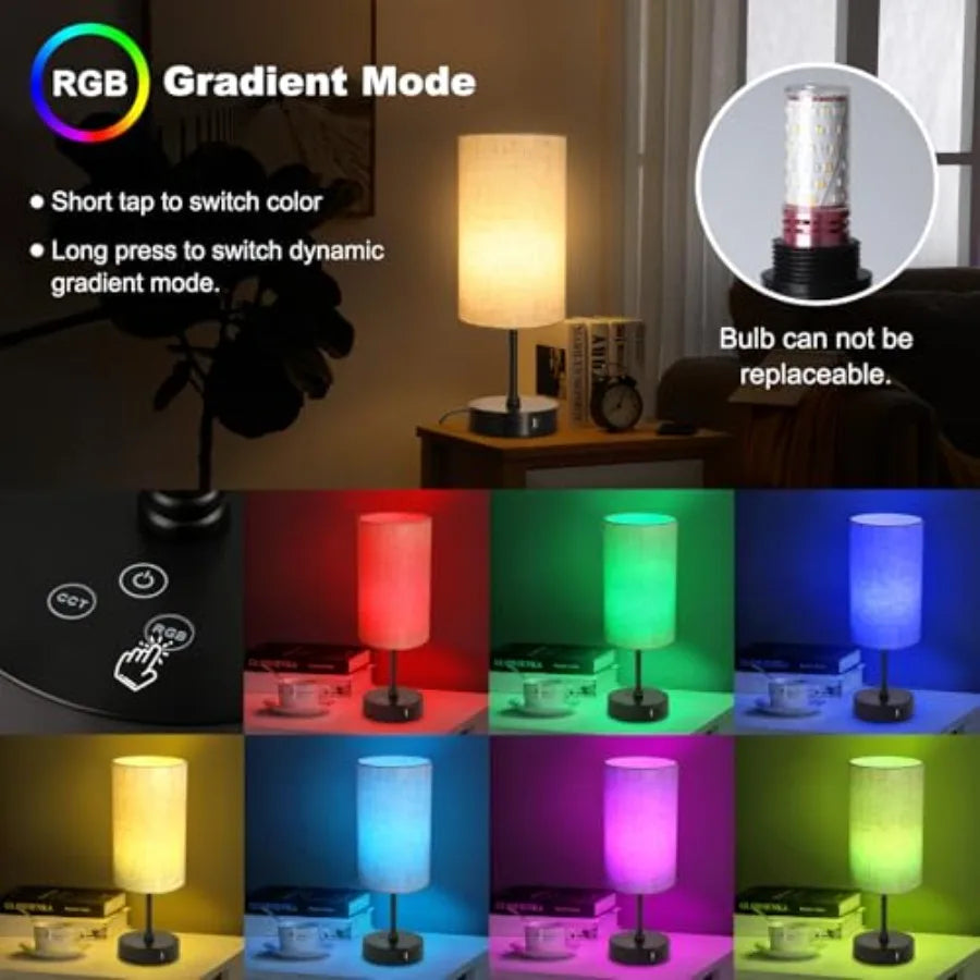 Table Lamp Set of 2,  Color Changing, Stepless Dimmable Small Bedside Lamp for Reading, Ambience