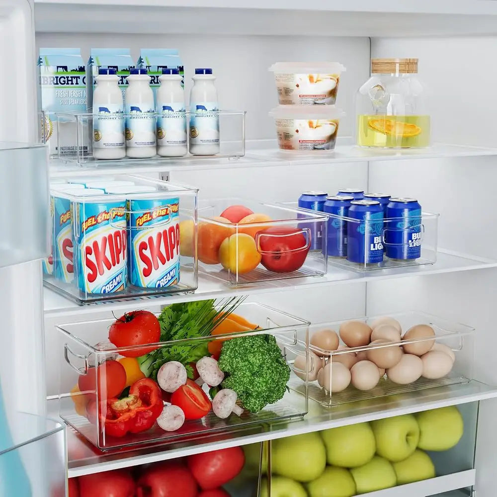 8 Pack Reusable Organizer Bins Ridge Organizers Storage Stackable Refrigerator Organizers Bins with Side Handles Clear Storage B