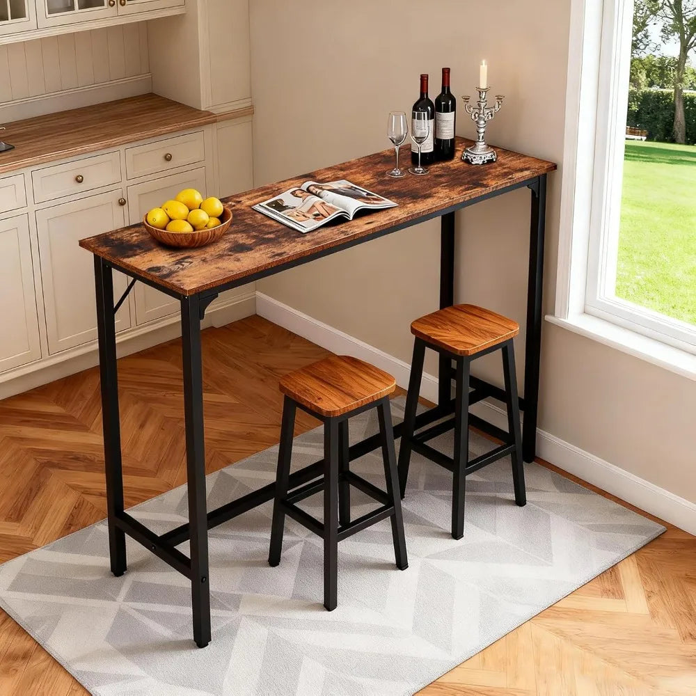43” Rectangular High Top Counter Height Bar Table with Sturdy Metal Legs, for Small Space