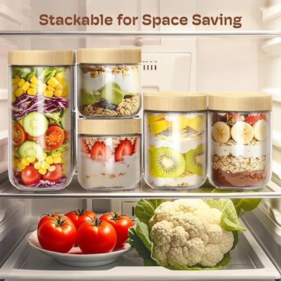 6 Pack 16oz Overnight Oats Containers with Bamboo Lids, Glass Jars with Airtight Lids for Meal Prep, Wide Mouth Mason Salad Jar