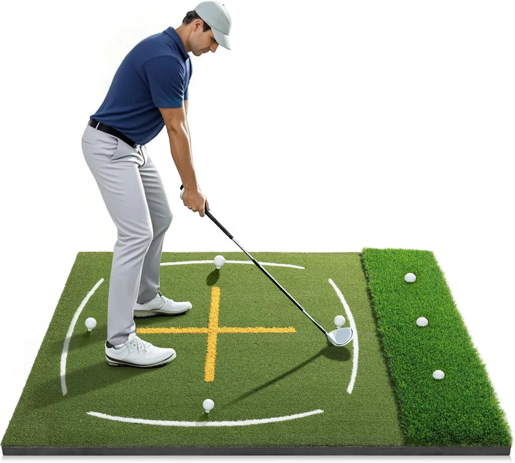 Hitting Mat with Standing Guide-Line & Swing Line, 5x4ft Thickened Green Turf