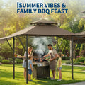 8x5 Grill Gazebo Outdoor BBQ Canopy Double Tier Patio Grill Shelter With Adjustable Dual Side Awnings 2 Handy Shelves Hooks And Ceiling Light Hook Heavy Duty Steel Frame For Backyard