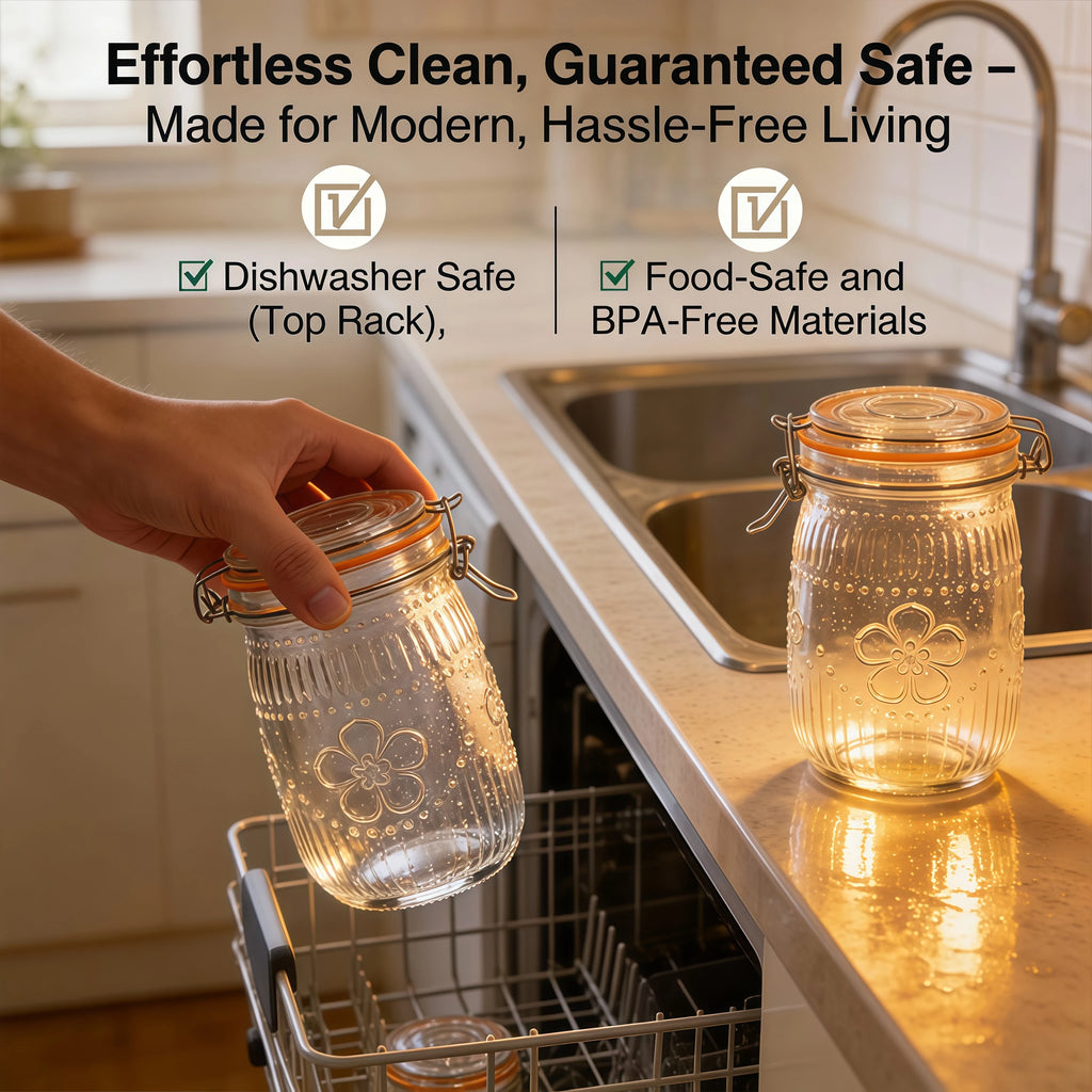 Wide Mouth Mason Jars 32 Oz 6 Pack Airtight Glass Canister for Kitchen Pantry Coffee Sugar
