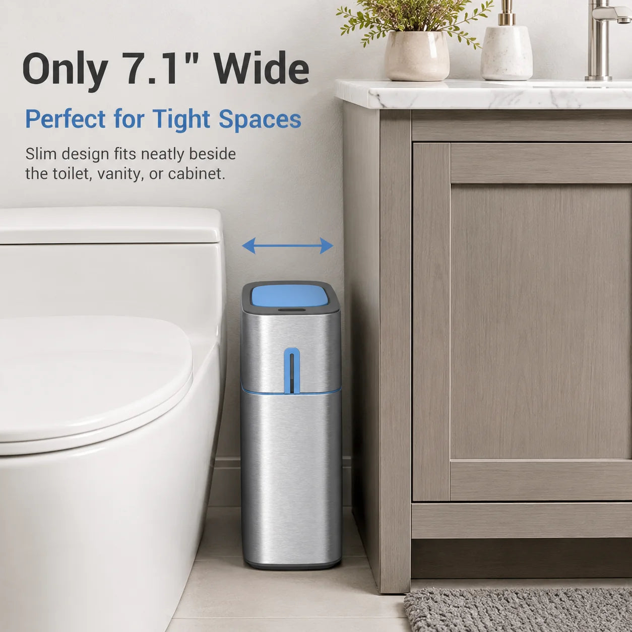 Premium Stainless Steel Smart Trash Can, 2.8 Gallon Touchless Motion Sensor Garbage Bin with Lid, Fingerprint-Resistant Slim Waste Container for High-End Bathroom & Kitchen, Includes 120 Drawstring Bags (8 Rolls)