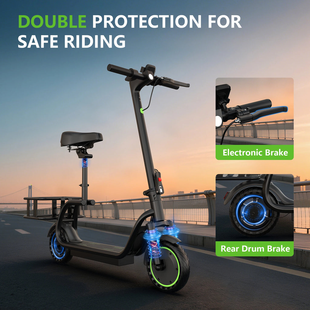 8.5'' Electric Scooter with Seat & Basket 15miles Max Range 19MPH Max LED Lights 265lbs Max Load
