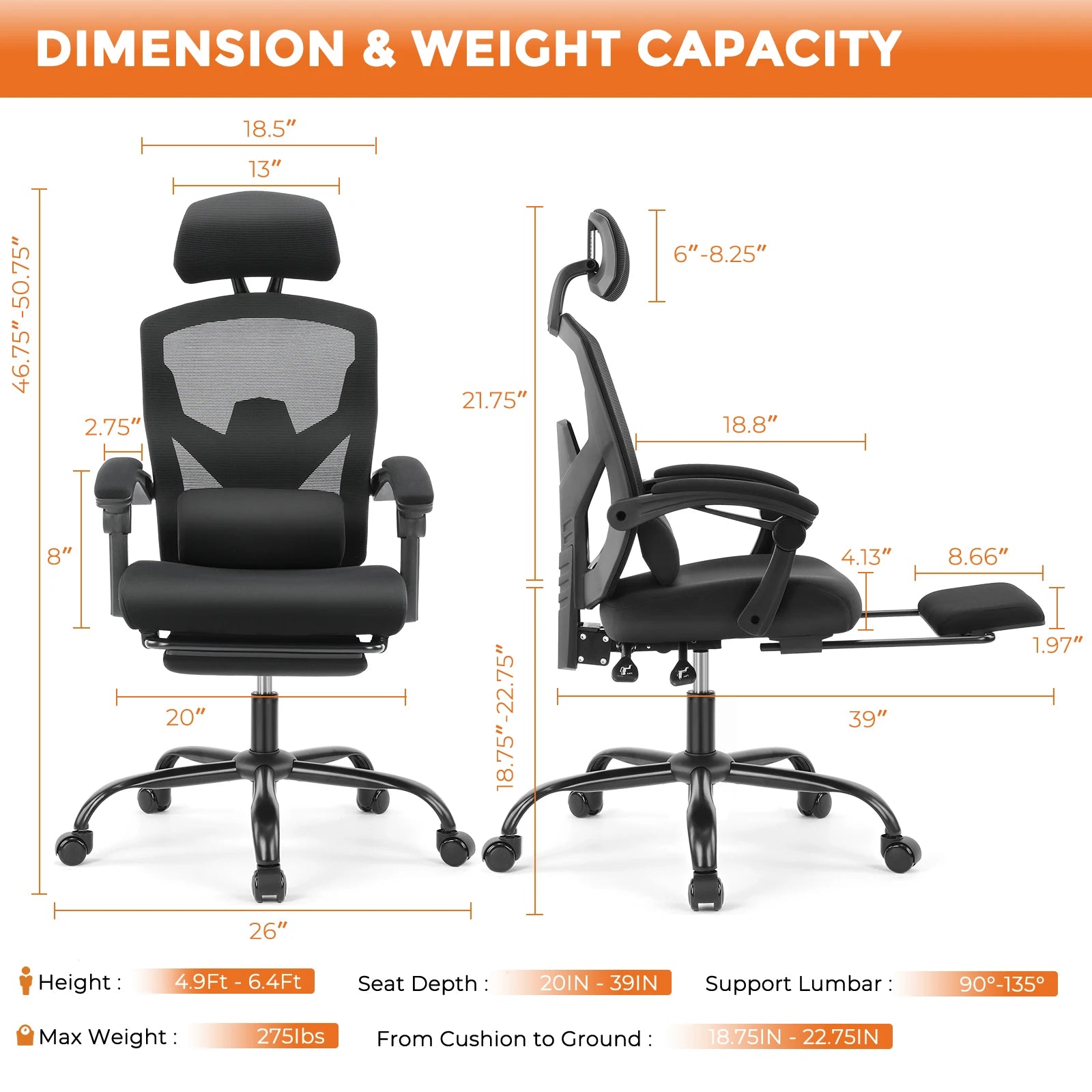 High Back Ergonomic Reclining Gaming Office Chair with Lumbar Support Pillow Mesh Swivel Rolling Rocking