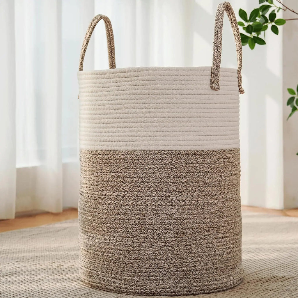 Large Woven Laundry Basket Hamper,60L Cotton