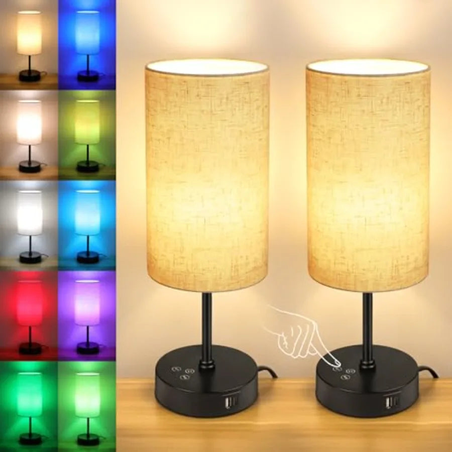 Table Lamp Set of 2,  Color Changing, Stepless Dimmable Small Bedside Lamp for Reading, Ambience