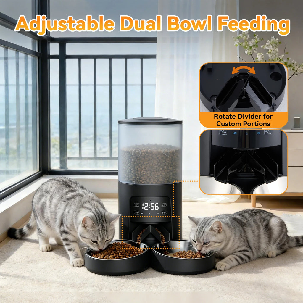 6L Automatic Cat & dog Feeder with 2 Stainless Bowls