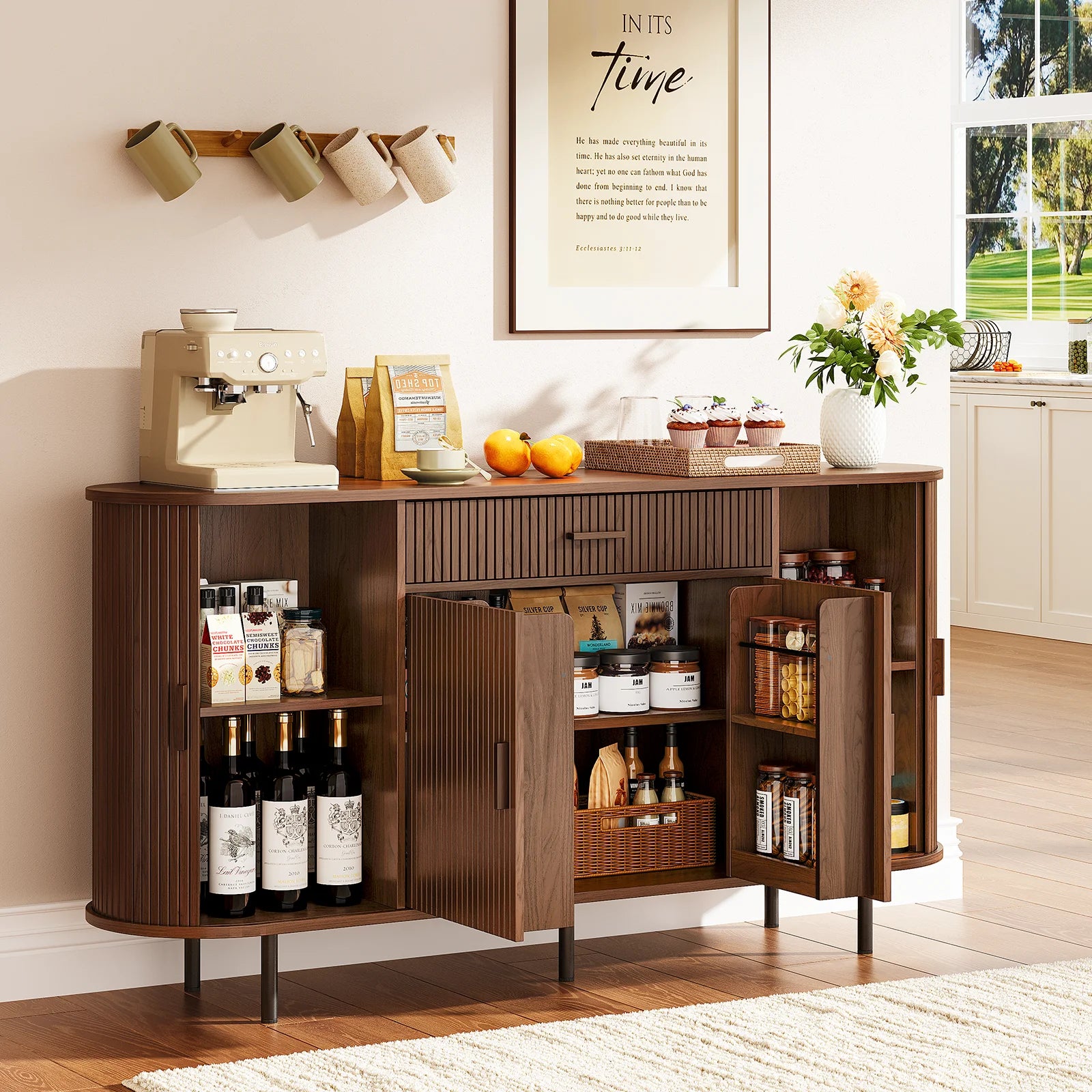 Sideboard Buffet Cabinet With Storage, Versatile Design Wood Kitchen Cabinets Coffee Bar Cabinet For Kitchen