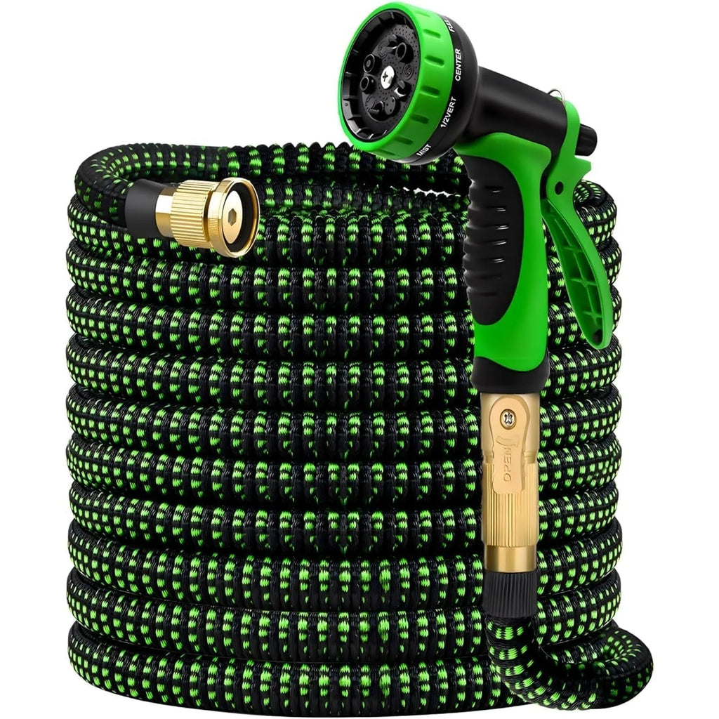 Non-Expandable Garden Hose with 10 Function Nozzles, Flexible, Lightweight, Kink-Free, Leak-Proof, Sturdy Water Hose
