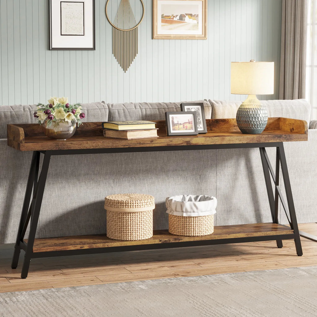Extra Long Console Table, Rustic Industrial Sofa Table Behind Couch