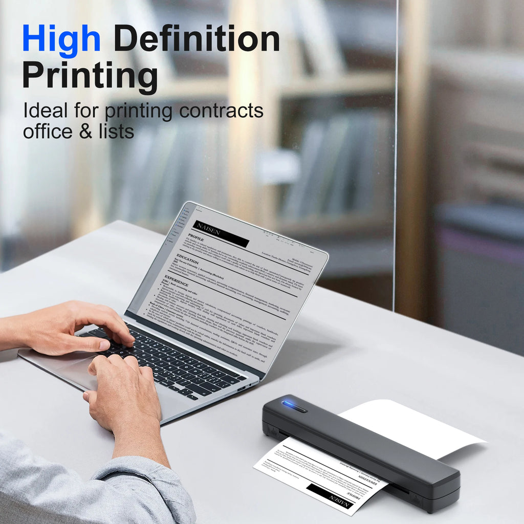A4 Portable Inkless Thermal Printer with 20sheets thermal paper, Supports 8.5X11 Inch American Letter Paper, Compatible with Mobile Phones And Laptops, Suitable for Home, Office, School And Travel