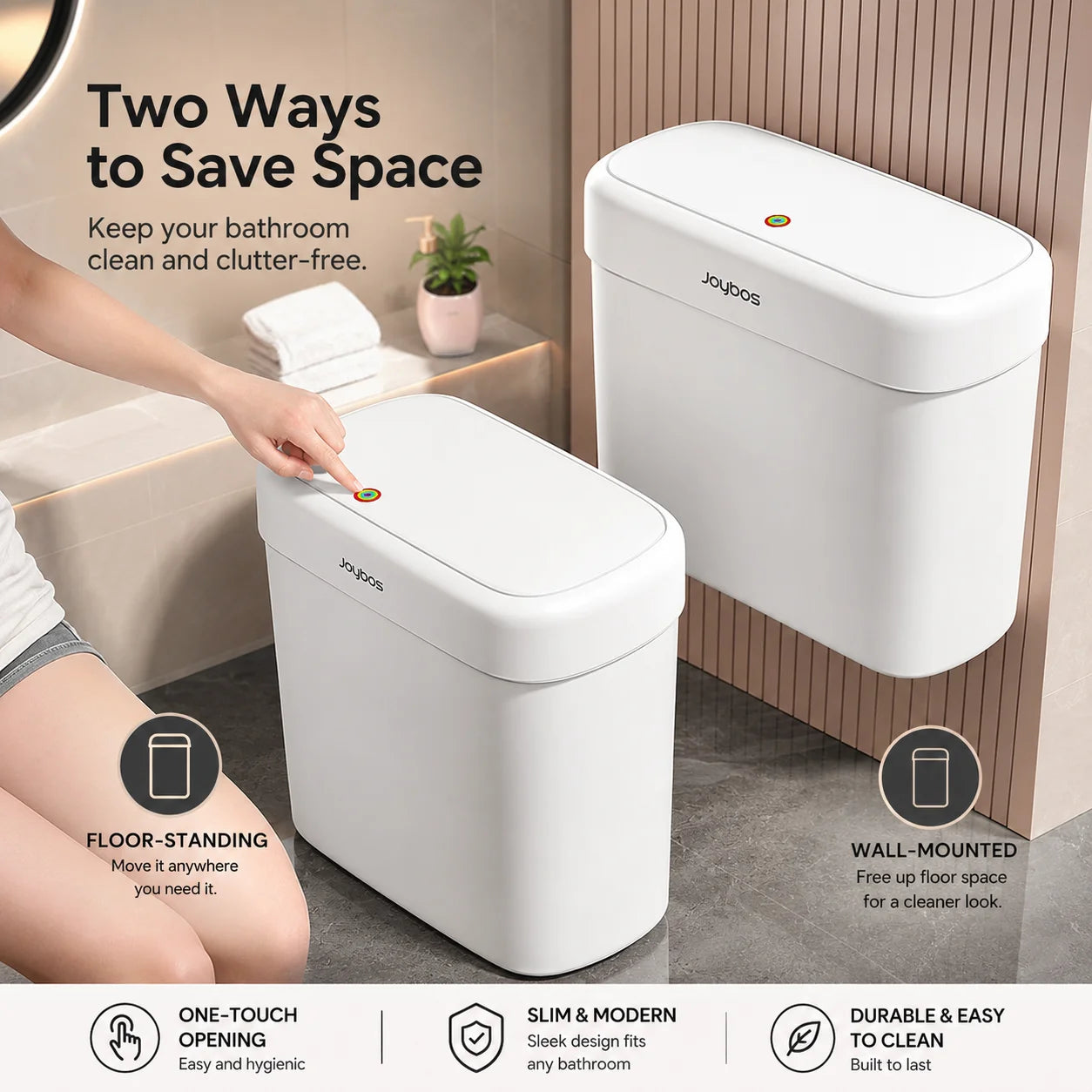 Hanging or Floor Standing Slim Garbage Bin for Bathroom Kitchen Cabinet, Odor-Blocking Narrow Wastebasket