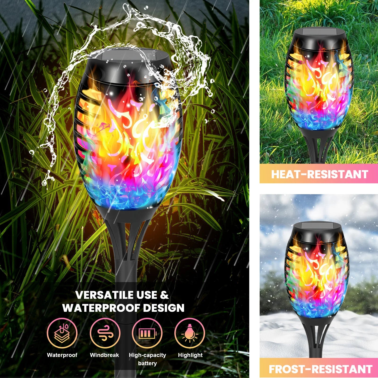20-Inch Colorful Solar Torch Lights Flame Lamp 12 LED Waterproof Outdoor Decorative Lighting for Garden Yard Patio Pathway